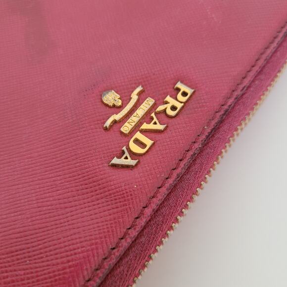 PRADA Authentic Pink Saffiano Leather Logo Wallet Zip Around Large Accordion - Picture 12 of 15